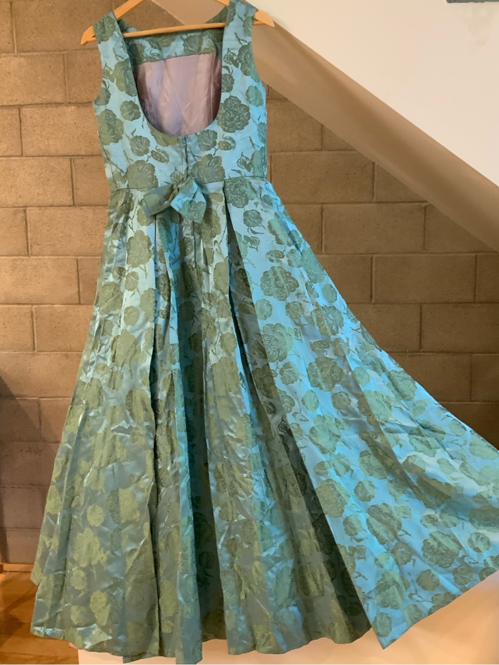 Vintage 50s aqua blue floral dress sz S - Picture 6 of 11